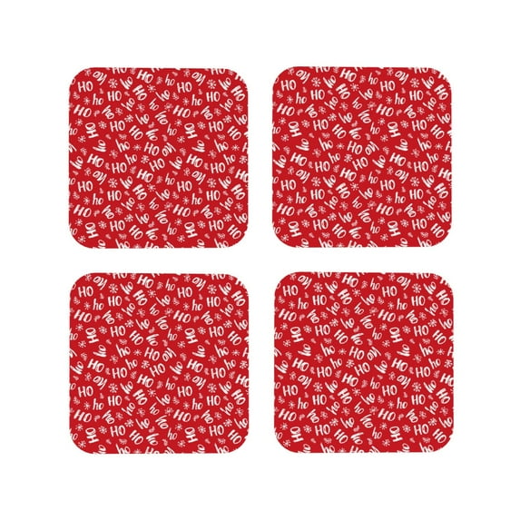 Honeii Hohoho Print Leather Coaster Set of 4, Ideal for Safeguarding Your Furniture from Drinks Spills and Effortless Cleanup-Square