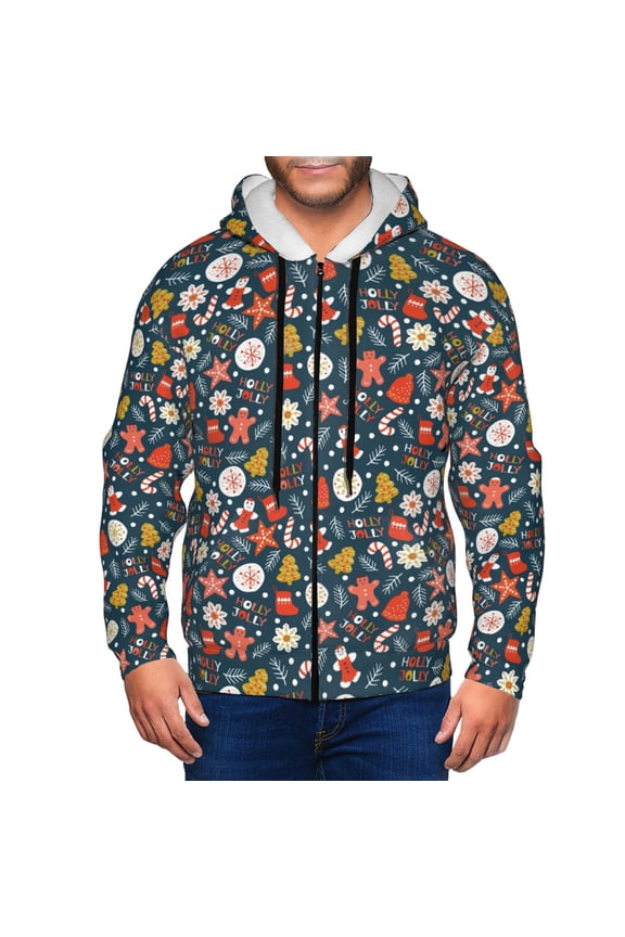 Holiday Christmas Cookies Print Hoodies for Men, Pullover & Full Zip, Breathable Zip up Hoodie, Sweatshirt-XX-Large