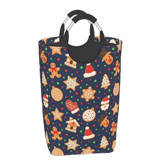 Honeii Holiday Gingerbreads Print Laundry Hamper Collapsible Laundry Baskets, Freestanding Waterproof Clothes Hamper with Easy Carry Handles