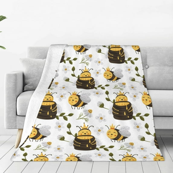 Honeii Honey Bee Insect Print Fleece Blanket - Throw Blanket for Bed, Sofa, Couch, Camping, and Travel , Microplush Ultra Soft Warm Blanket-50"x40"