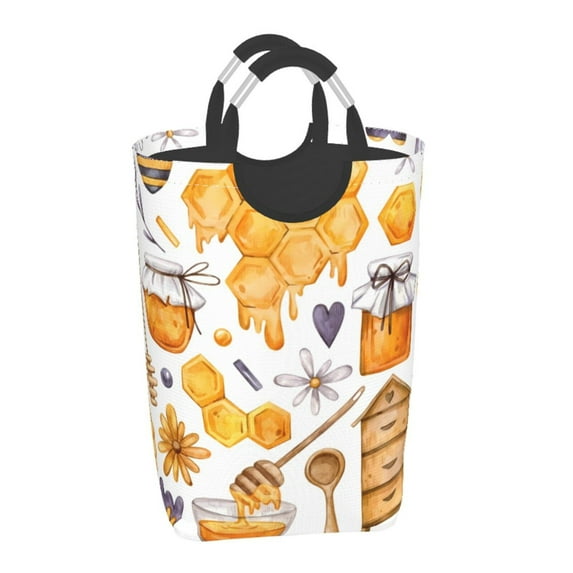 Honeii Honey Bee Set Print Laundry Hamper Collapsible Laundry Baskets, Freestanding Waterproof Clothes Hamper with Easy Carry Handles