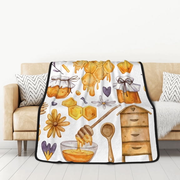 Honeii Honey Bee Set for Throw Blanket for Couch - Thick Blanket, Soft Fuzzy Plush Throw Blanket for All Seasons, Double Sided Blanket,50x60 In