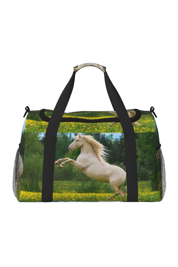 Horse Rearing Up In The Field Print Gym Bag,Carry on Weekender Overnight Bag, Travel Duffel Bags, Personal Item Travel Bag,Tote Bag,Workout Dance Bag