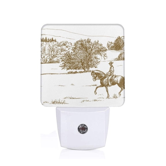 Honeii Horse Rider In Field Print LED Night Light with Light Sensor, Night Lights Plug Into Wall,Ideal for Bedrooms and Hallways-US