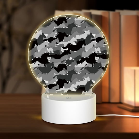 Honeii Horse Silhouette Print Acrylic LED Night Lamp,Round Touch-Control Night Light with 3 Lighting Modes,for Bedrooms, Living Rooms, and Gifting