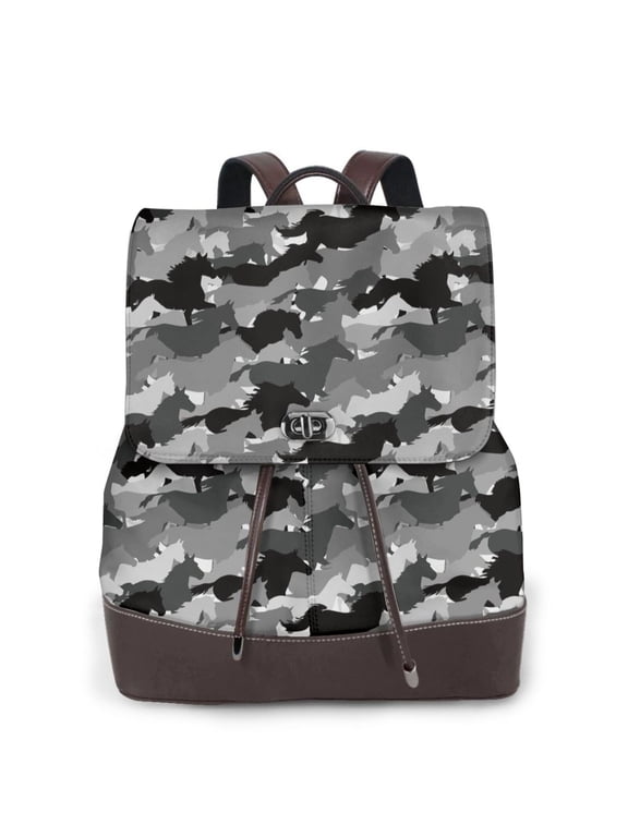 Horse Silhouette rint Leather Backpack,Trendy Leather Backpack,PU Leather Daypack, Ideal for Work, School, Nurse, College & Travel