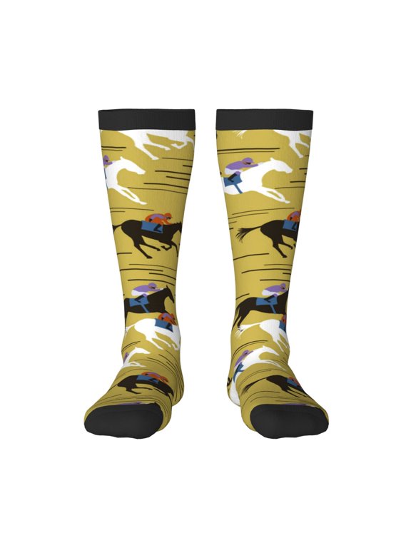 Horsemen In Horseraces Print Long Socks,Novelty Design Socks Gift for Men and Women,Crew Socks,Calf Socks