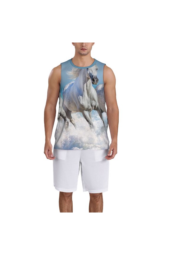 Horses Running Through The Water print basktball shirt for men and women, Unisex basketball jersey for Theme party-Small