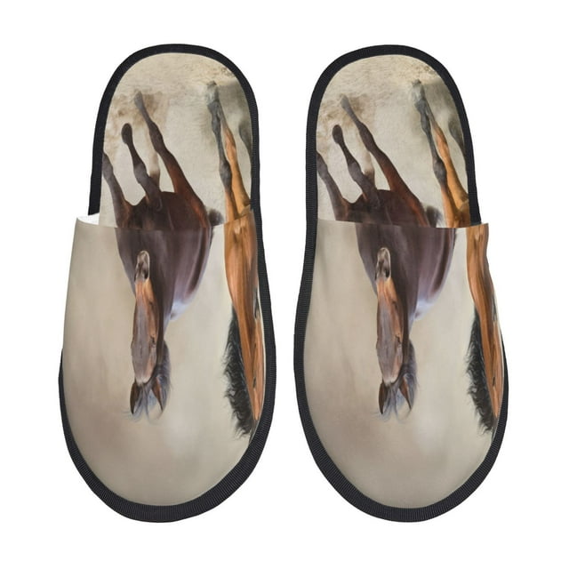 Honeii Horses free run on desert Print Furry Slippers Bedroom Slippers ...