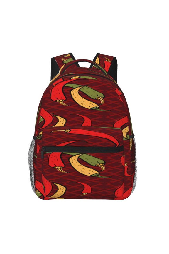 Hot Chili Print Backpack for Both Men and Women, Basic Bookbag for College, Work, or Travel,Rucksack Computer Bag-One Size