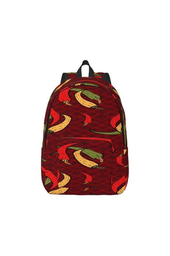 Hot Chili Print Canvas College Laptop Backpack, Durable Rucksack Travel Notebook Bag School Backpack Book Bag for Men Women-Medium