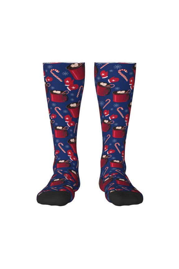 Hot Cocoa Snowflake Mittens Print Long Socks,Novelty Design Socks Gift for Men and Women,Crew Socks,Calf Socks