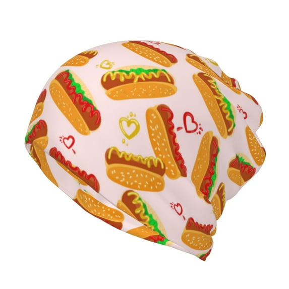 Honeii Hot Dog In Heart Print Winter Beanie Daily Hat - Thermal Polar Fleece Ski Running Hat Skull Cap for Men and Women,Beanie