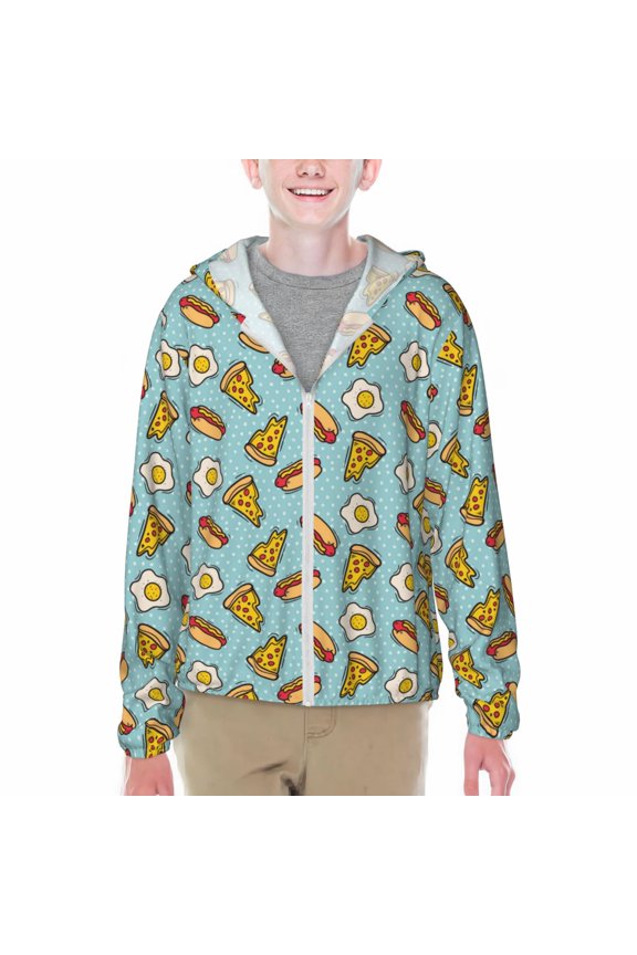 Hot Dog Pizza Print Sun Protection Jacket Hooded Cooling Shirt with Pockets Hiking Outdoor Performance-