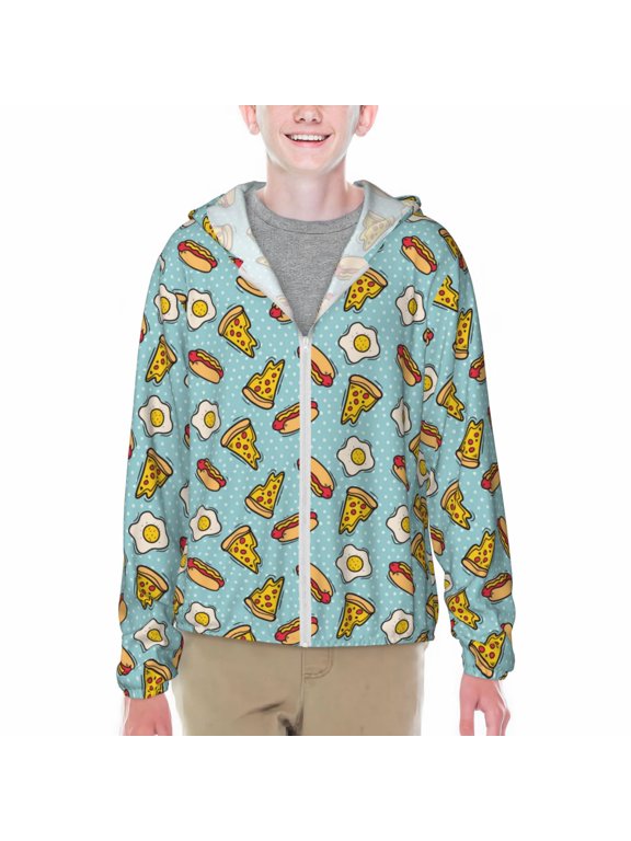 Hot Dog Pizza Print Sun Protection Jacket Hooded Cooling Shirt with Pockets Hiking Outdoor Performance-
