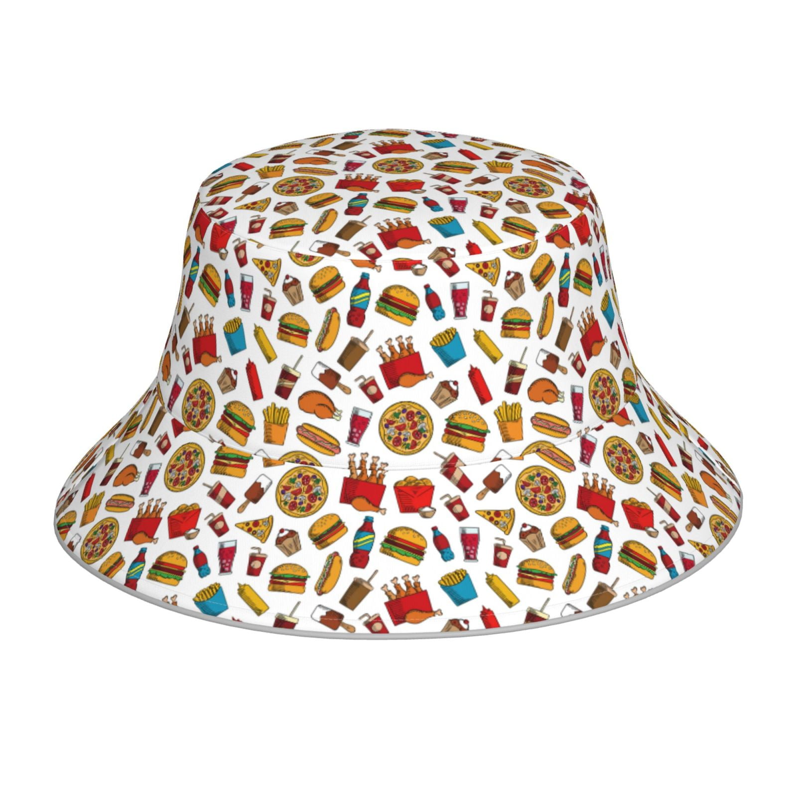 Honeii Hot Dog Pizza for Unisex Bucket Hat Waterproof Rain Hat Reversible Shiny Rave Bucket Hat