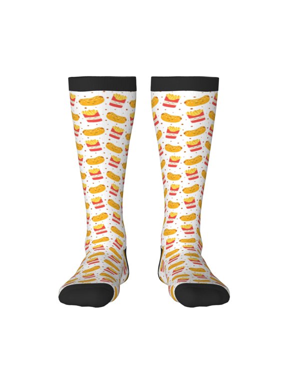 Hot Dog Print Long Socks,Novelty Design Socks Gift for Men and Women,Crew Socks,Calf Socks