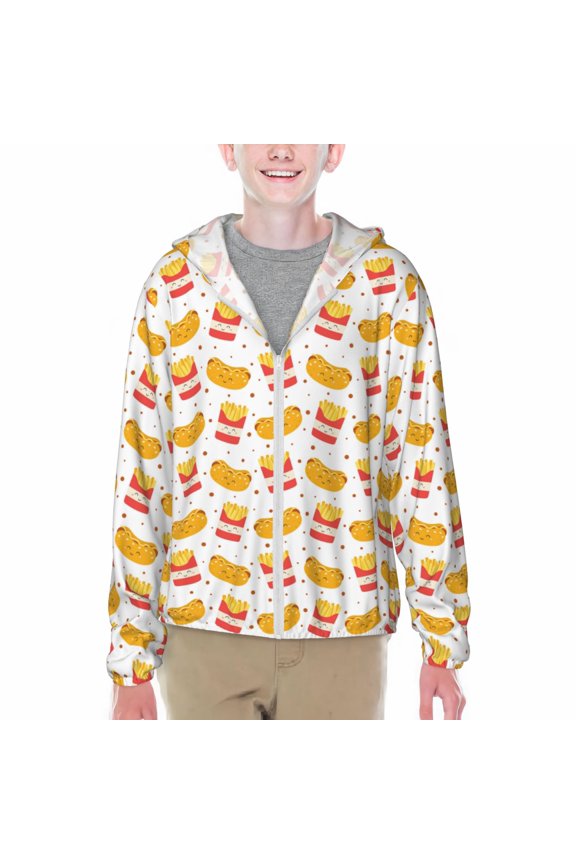 Hot Dog Print Sun Protection Jacket Hooded Cooling Shirt with Pockets Hiking Outdoor Performance-Small