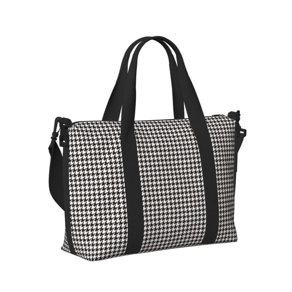 Honeii Houndstooth Black And White Print Hand Travel Bag,Travel Duffle Bag, Waterproof Weekender Bag,Carry On Tote Bags,Weekender Tote Bag,for Weekend and Business Travel