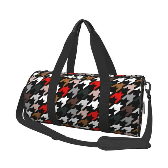 Honeii Houndstooth Green Red Print Duffle Bag and Adjustable Strap,Foldable Travel Duffel Bags for Men Women,Waterproof Duffel Bags