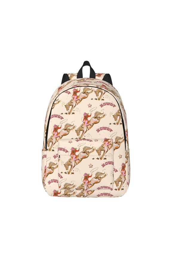 Honeii Howdy Cowgirl Print Canvas College Laptop Backpack, Durable Rucksack Travel Notebook Bag School Backpack Book Bag for Men Women-Medium