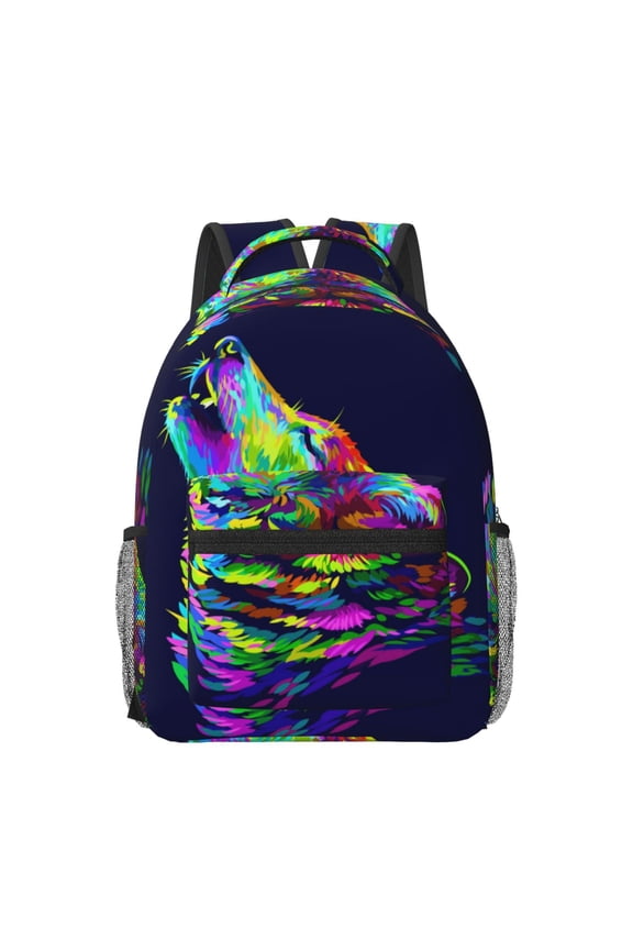 Howling Wolf Print Backpack for School,15.6 inch Laptop Back Pack for High School and College Students, Waterproof Computer Bookbag-One Size