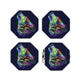 thumbnail image 1 of Honeii Howling Wolf print Leather Coaster Set of 4, ideal for safeguarding your furniture from drinks spills and effortless cleanup-Octagon, 1 of 6