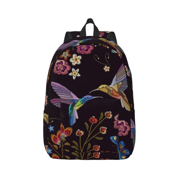 Honeii Humming Bird Print Canvas College Laptop Backpack, Durable Rucksack Travel Notebook Bag School Backpack Book Bag for Men Women-Medium