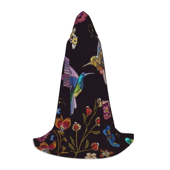 Honeii Humming Bird Print Poncho Cape, Cloak Coat, Snuggly Hooded Wearable Blanket, Hooded Cape For Teenagers,Halloween Costumes-Medium