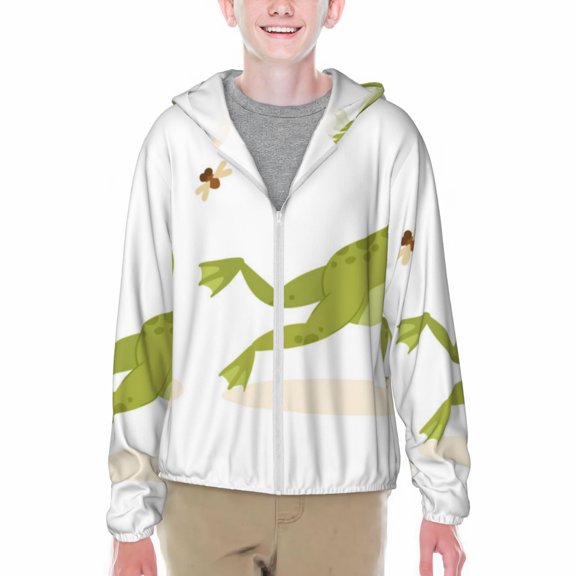 Honeii Hunting Frog Print Sun Protection Jacket Hooded Cooling Shirt with Pockets Hiking Outdoor Performance-Small