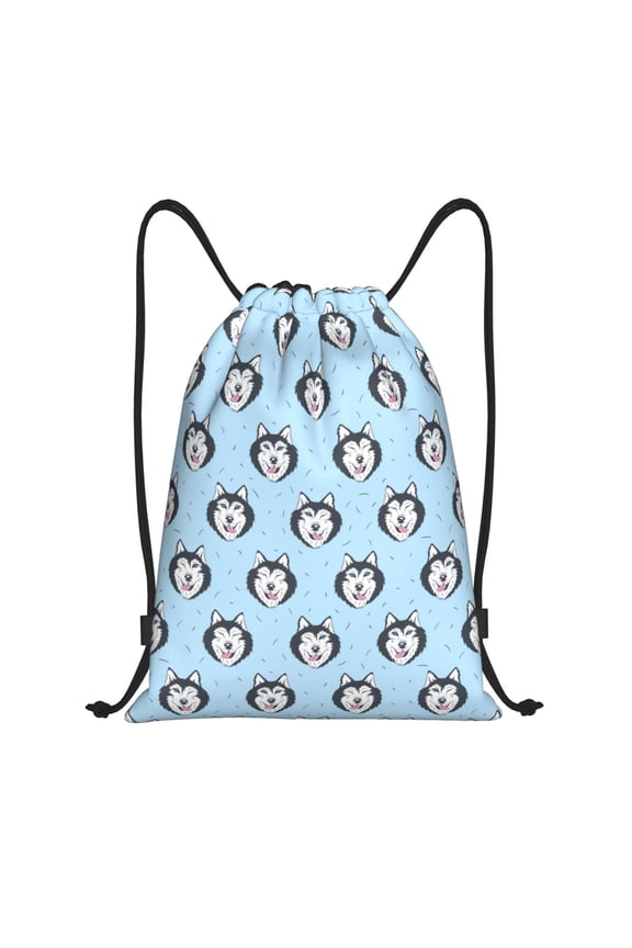 Husky Head Print Drawstring Backpack,Drawstring Bags String Backpack Gym Cinch Sack Backpack Sport Bag Draw-Small