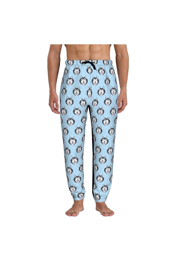 Husky Head Print Mens Jogger Sweatpants, Men's Lounge Pants with Pockets-3X-Large