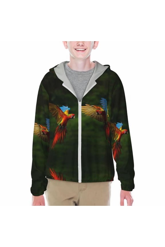 Hybrid Parrot in the Forest Print Sun Protection Jacket Hooded Cooling Shirt with Pockets Hiking Outdoor Performance-XX-Large