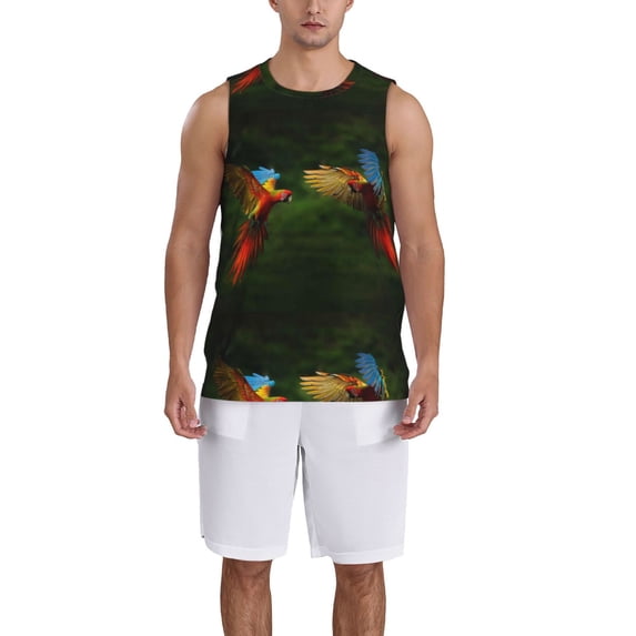 Honeii Hybrid Parrot in the Forest print basktball shirt for men and women, Unisex basketball jersey for Theme party-4X-Large