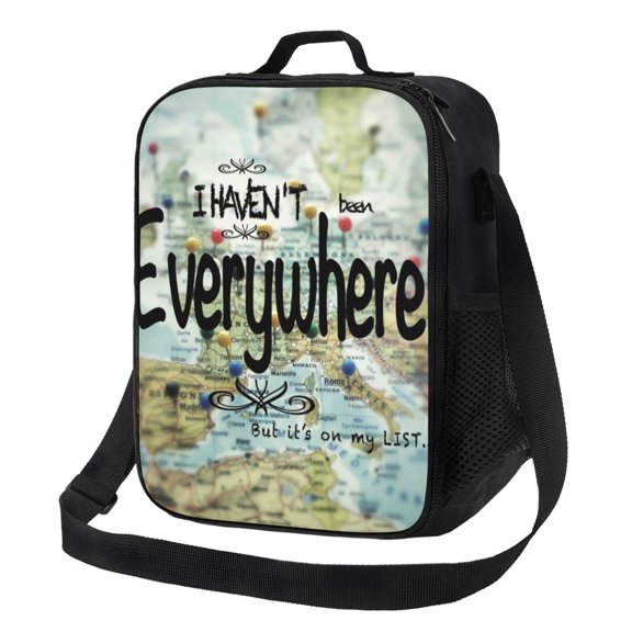 Honeii I Haven't Been Everywhere But Its On My List Print Insulated Lunch Bag, Reusable Lunch Box for Adult, Leakproof Cooler Bag for Work Office Travel Picnic