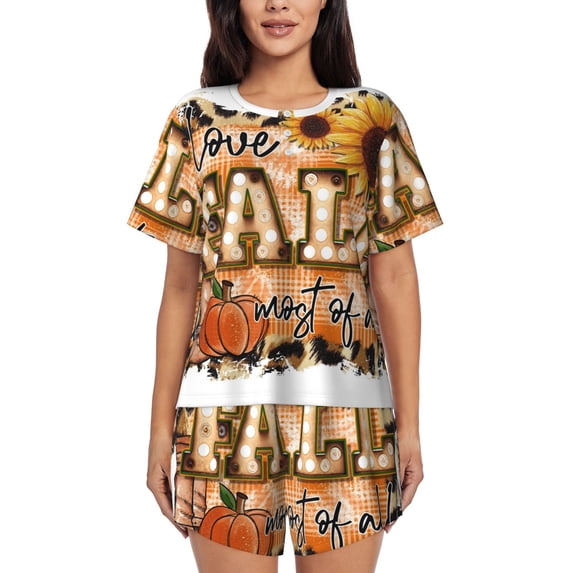Honeii I Love Fall Most Of All for Women's Summer Pajama Set ,Soft Short Sleeve Shirt & Matching Bottoms,Loungewear,2PCS Sleepwear Relaxed Home Wear-4X-Large