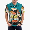 thumbnail image 1 of Honeii I Love Sushi print Polo Shirt, a classic short-sleeved, button-down golf shirt designed for menLarge, 1 of 6