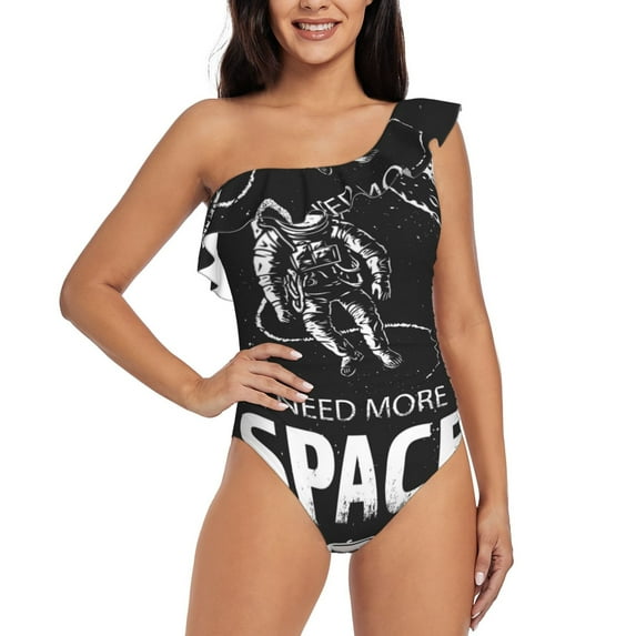 Honeii I Need More Space for women's one-piece swimsuit featuring a chic one-shoulder design experience elegance and style in the water-Medium