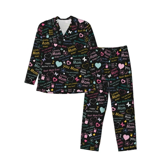 Honeii I love you Mom Pattern Mens Pajamas Set,2pcs Men's Lounge Long Sleeve Sleep Shirt and Pajama Bottoms Sleepwear Set,Mens Pjs Sets-Large