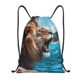 thumbnail image 1 of Honeii Ice Blue Coastal Lion Print Drawstring Backpack,Drawstring Bags String Backpack Gym Cinch Sack Backpack Sport Bag Draw-Small, 1 of 6
