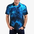thumbnail image 1 of Honeii Ice Blue Fire Wolf print Polo Shirt, a classic short-sleeved, button-down golf shirt designed for menX-Large, 1 of 6