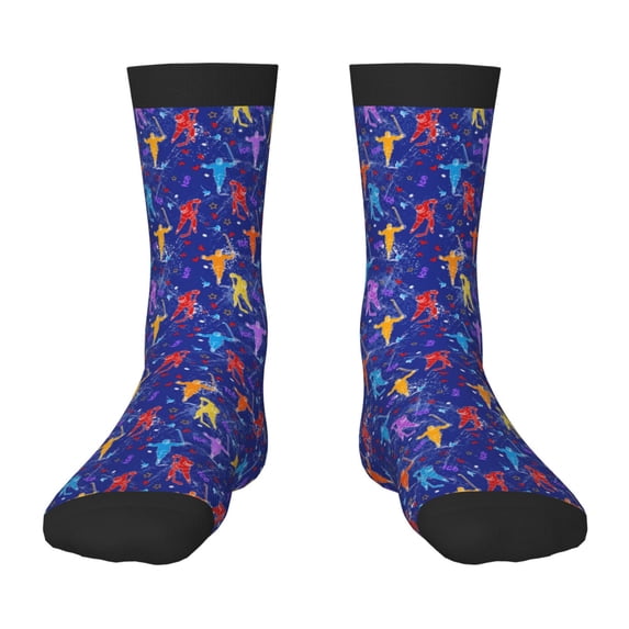 Honeii Ice Hockey Players With Puck Print Children's Colorful Socks,Unisex Kids and Toddlers' Cushioned Sock,Kids Athletic Crew Socks,for Everyday Wear and Sports
