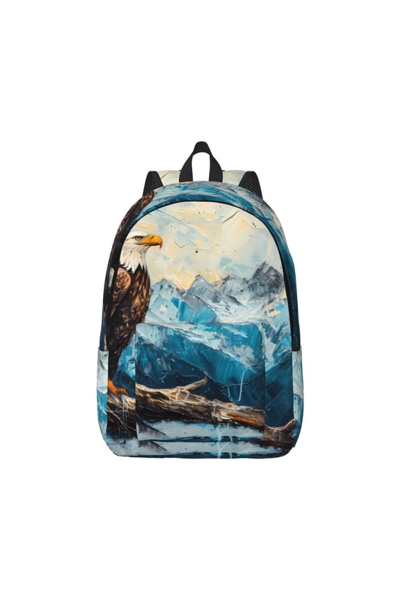 Iceberg Bald Eagle Print Canvas College Laptop Backpack, Durable Rucksack Travel Notebook Bag School Backpack Book Bag for Men Women-Small
