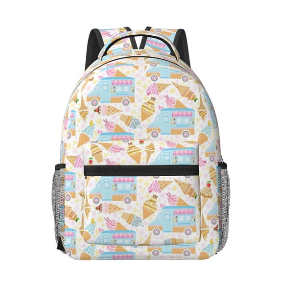 Honeii Icecream Truck Print Backpack for School,15.6 inch Laptop Back Pack for High School and College Students, Waterproof Computer Bookbag-One Size