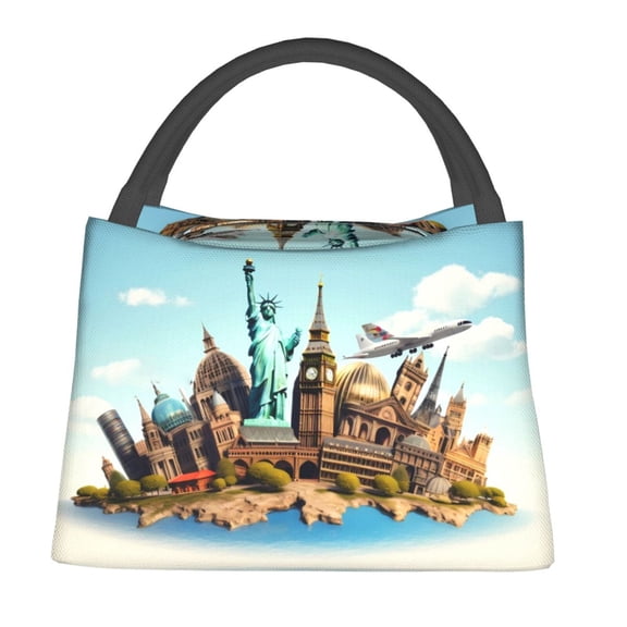 Honeii Iconic Global Landmarks Print Cooler Bag Insulated, Large Leakproof Soft Sided Portable Cooler Bag,Lunch Box Lunch Bag