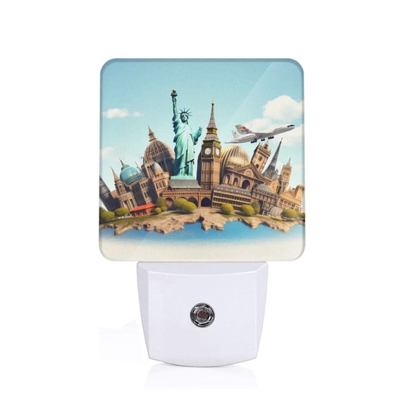 Honeii Iconic Global Landmarks Print LED Night Light with Light Sensor, Night Lights Plug Into Wall,Ideal for Bedrooms and Hallways-US