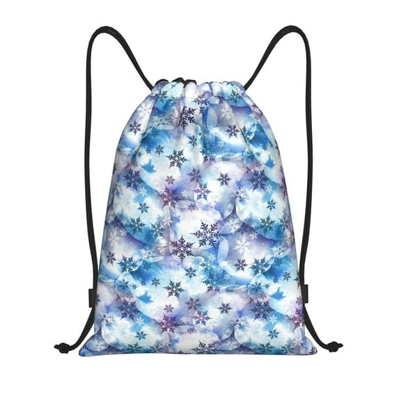 Honeii Icy Blue Snowflakes Print Drawstring Backpack,Drawstring Bags String Backpack Gym Cinch Sack Backpack Sport Bag Draw-Medium