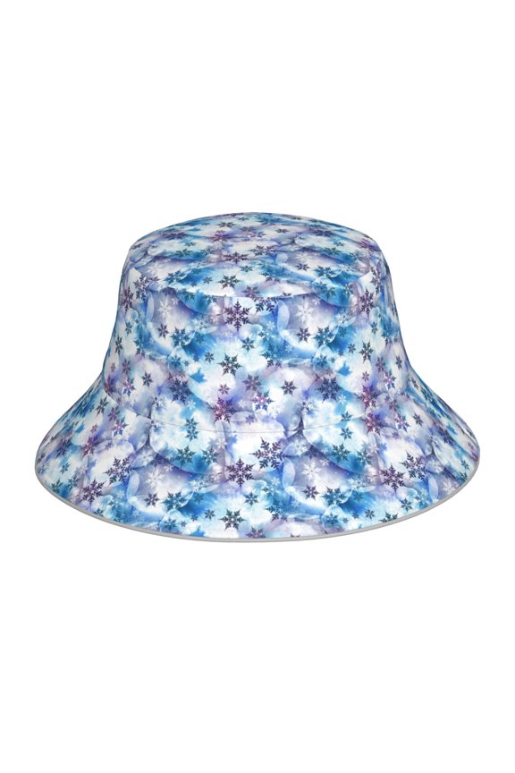 Icy Blue Snowflakes for Unisex Bucket Hat Waterproof Rain Hat Reversible Shiny Rave Bucket Hat for Concert Festival Boonie Cap