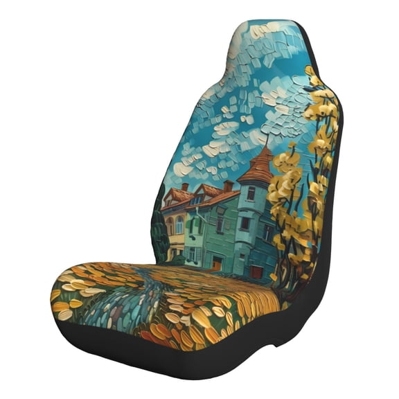 Honeii Impressionist Village Sky for Car Seat Covers Full Set, Seat Covers for Cars, Car Seat Protector Waterproof, Leather Car Seat Cushion-2 PCS