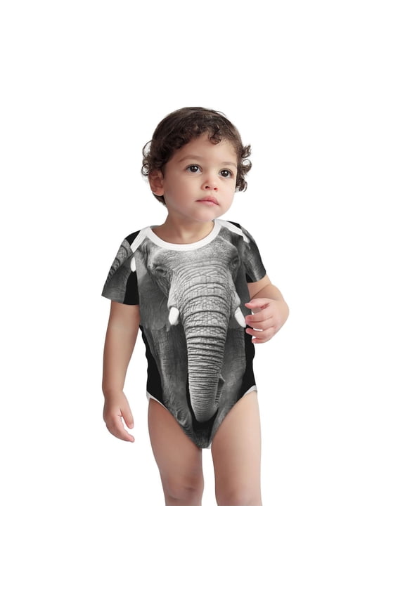 Indian Elephant Pattern unisex-baby Short-sleeve Bodysuit,One-piece Bodysuit 100% Organic Cotton-3 Months